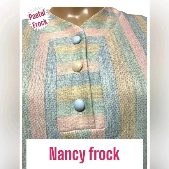 Vintage A Nancy Frock pastel striped shift/tunic 60’s dress-L - Picture 6 of 11